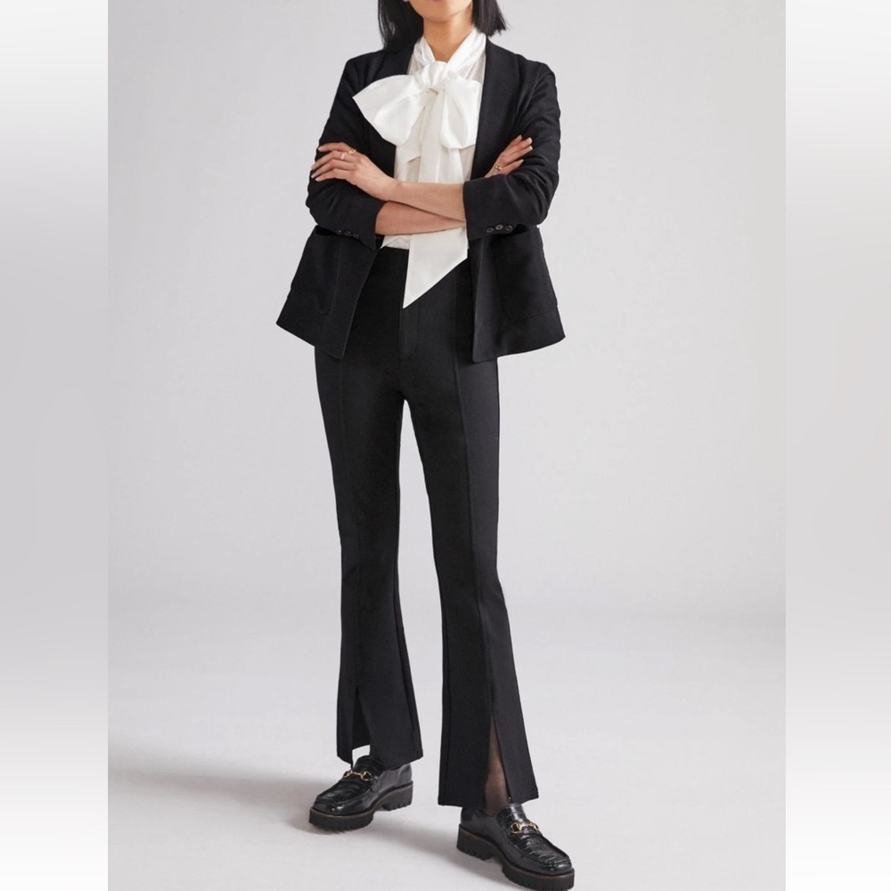 Anthropologie Maeve Womens Pants Black Slit Front Flared Ponte Stretch